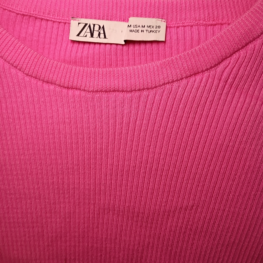 Zara Vibrant Pink Ribbed Crop Top - Picture 2 of 5